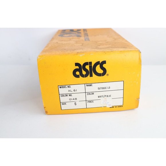 NOS Vintage 90s Asics Mens Size 6 Spell Out Outrage Lo Sneakers Shoes White Blue main image 7